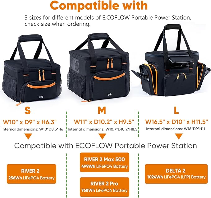Heavy-Duty Portable Power Station Storage Bag Compatible with Ecoflow RIVER 2 Max and RIVER 2 Pro Solar Power Station Carrying Case for Outdoor Camping Essentials Case Only