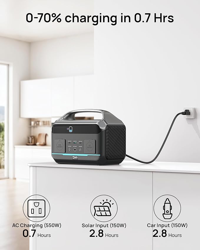 DaranEner Portable Power Station 600W(1200W Peak), 576Wh Solar Generator, LiFePO4 Battery 1.5Hour Fast Charging, Power Bank for Home & Emergency Backup, Hurricane, CPAP (Solar Optional)