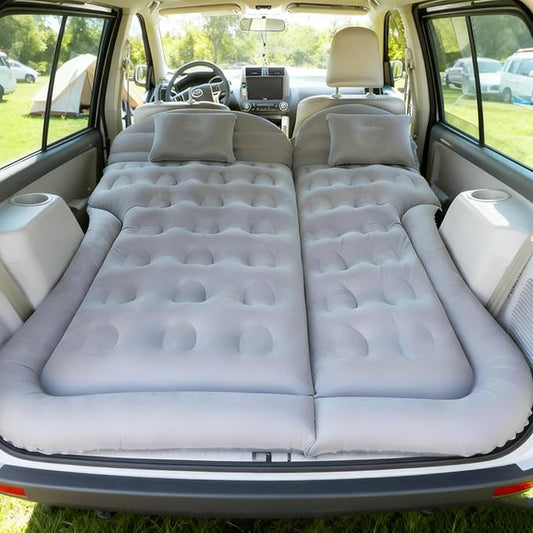 SUV Air Mattress Car Bed Inflatable Mattress for Truck Backseat - Foldable Car Mattress with Flocking Surface and Electric Pump Portable Air Bed Sleeping Pad for Home Car Tent Camping Travel
