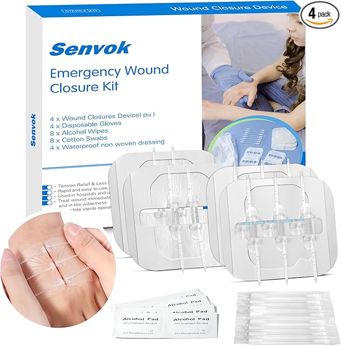 Zip Sutures Butterfly Bandaids – 4-Pack Assorted Sizes, Emergency Wound Closure Kit for Surgical Laceration Repair Without Stitches, Fast Hemostasis Adhesive Strips Bandages (PU)