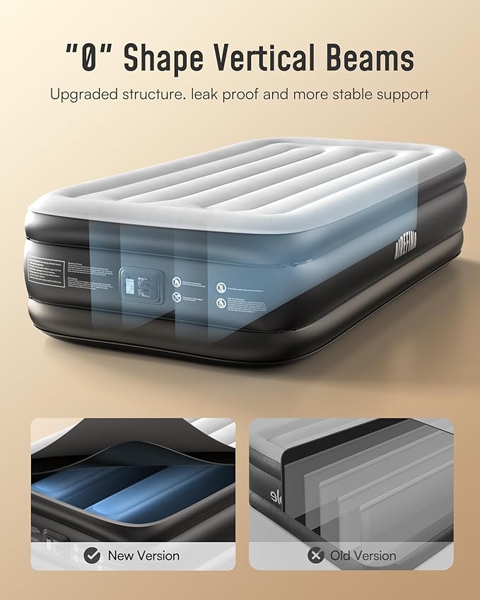 Airefina Twin Air Mattress with Built-in Pump, Upgraded 18" Raised Blow Up Air Bed, Fast 2-Min Self-Inflation, Comfortable Inflatable Mattress for Home Guest & Camping, Incl. Carry Bag & Repair Kit