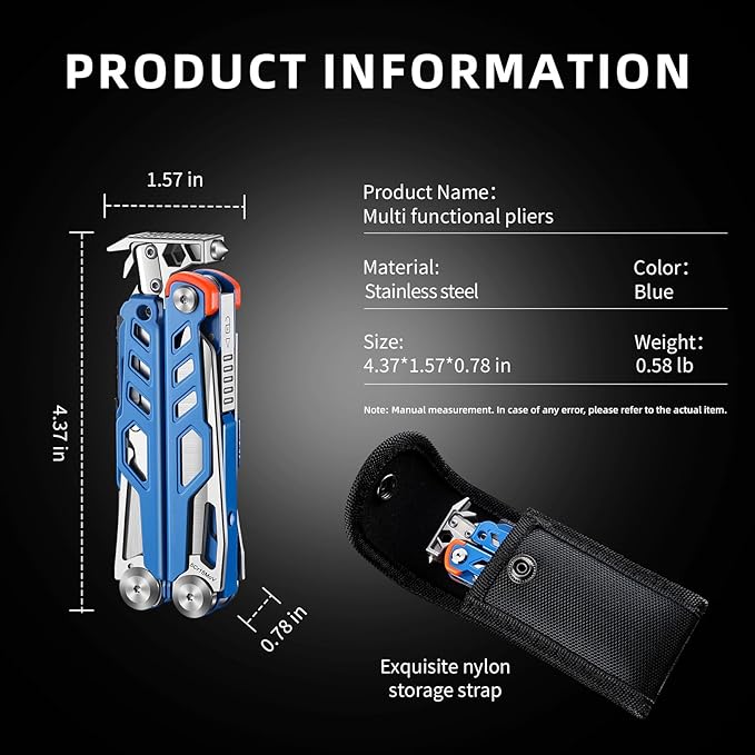 23-in-1 Multitool Pliers with Scissors, Wire Cutters, Window Breaker, Flint, Saw Screwdrivers Bottle Opener,High-carbon Steel Multi Tool with Carrying Pouch Ideal for Camping Survival and Gift