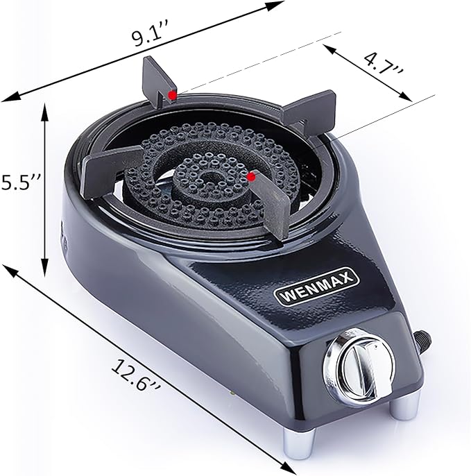 Single Burner Propane Stove, Portable Gas Stove with Propane Adapter Hose, High Heat Value 15000 BTU, Smart Valve Protection for Children, Portable Size for Outdoor Use