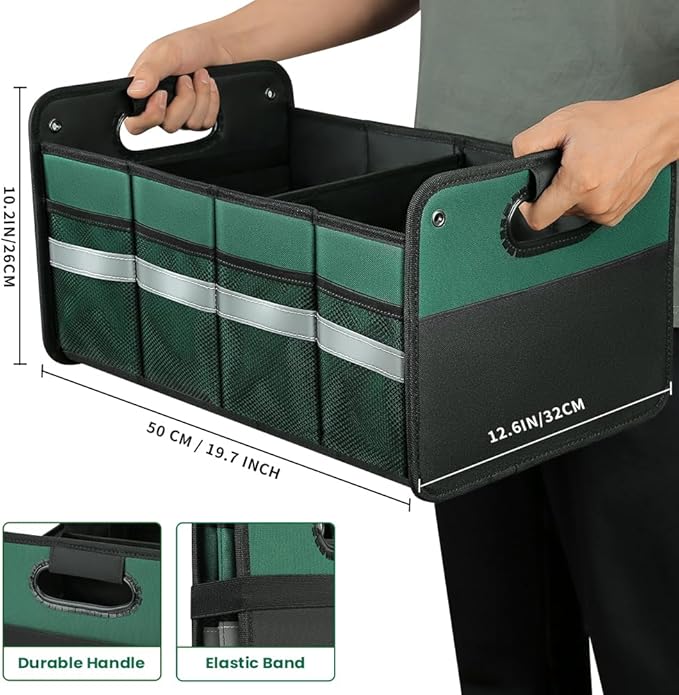 WINHUNT Car Trunk Organizer, Car Storage Organizer, Collapsible Multi Compartment for Car, Suv, Sedan, Truck, 100L, Extra Larger (Green, 50L)