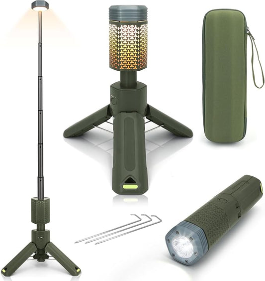 Telescopic Camping Lights,Portable Camping Lantern with Storage Bag,10500mAh Rechargeable Outdoor Adventure Emergency Light,Waterproof LED Work Lights with Magnetic (Light Green)