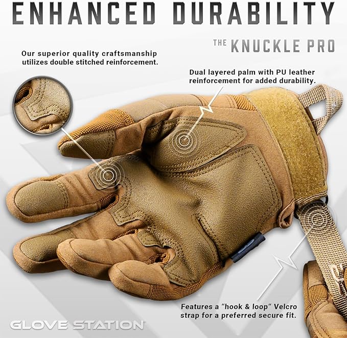 Glove Station Tactical Gloves for Men – Touchscreen Utility Gear with Hard Knuckle Protection Used in Motorcycle, Airsoft, Combat, Police, Shooting & Outdoor Work Tan - Hard Knuckle Small