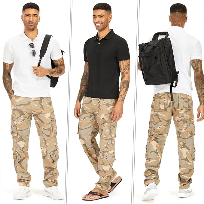 Men's BDU Casual Military Pants, Tactical Wild Army Combat ACU Rip Stop Camo Cargo Work Pants Trousers with 8 Pockets