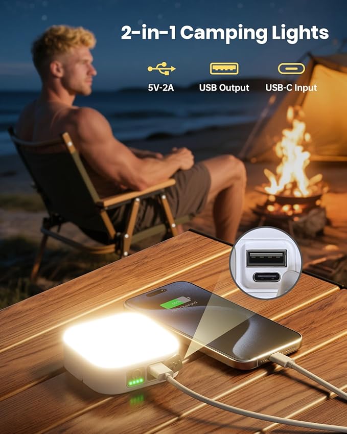 Eventek Solar Camping Lights, Rechargeable Solar Camping Lantern Up to 100+ Hours & 4 Light Modes, Portable IP65 Waterproof LED Camping Light for Camp, Tent, Power Outages Emergency