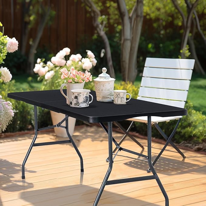 Byliable Folding Table 6ft Portable Heavy Duty Plastic Fold-in-Half 6 Foot Foldable Table Utility Dining Indoor Outdoor for Camping Picnic and Party, Black