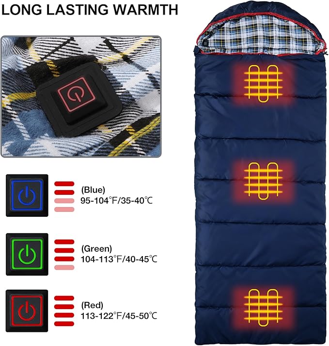 REDCAMP Flannel Sleeping Bag for Adults, Comfortable Cotton Sleeping Bags for Camping with Detachable Hood, Red/Grey/Blue/Black