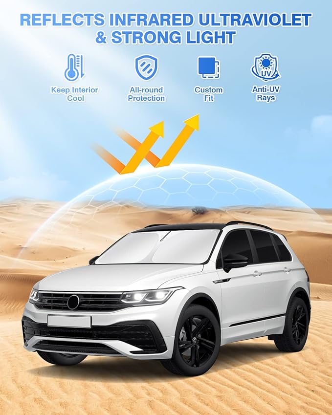 Canvcle Windshield Sun Shade for 2018-2023 Volkswagen VW Tiguan Side Rear Window Shade Cover Sun Visor Shield Privacy Protection Keep Vehicle Cool Black 8PCS