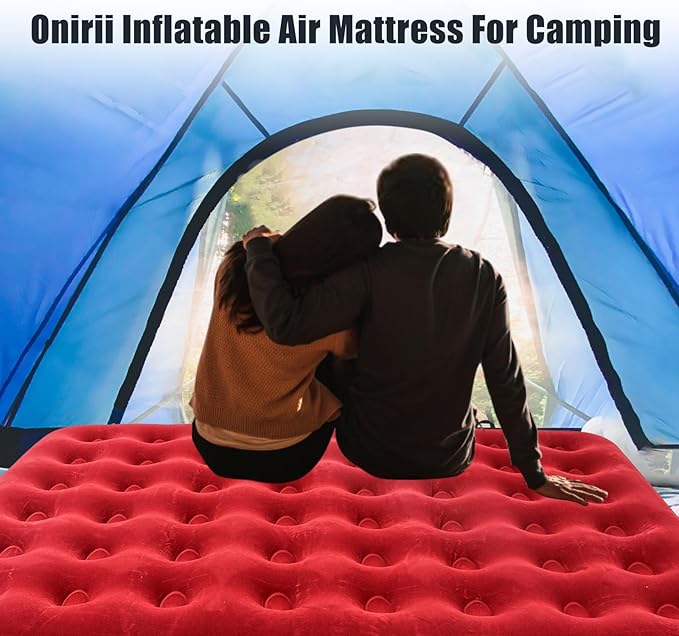 Onirii Queen Size Double Camping Air Mattress Bed with Air Pump,Inflatable Mattress,80"x 60"Thickened Portable Blow Up Air Mattress,Travel Sleeping Bed Pad for Camping Home Hiking