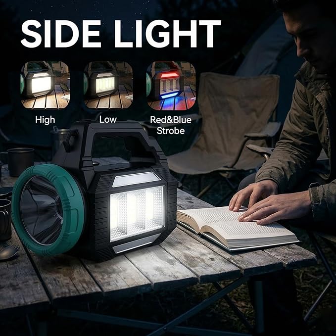 Solar Flashlight, Rechargeable Flashlights, 6 Lighting Modes LED Camping Lantern with Emergency Strobe Light, Type-C&Solar Charging, Emergency Power Supply for Outdoor, Home, Camping, Power Outages