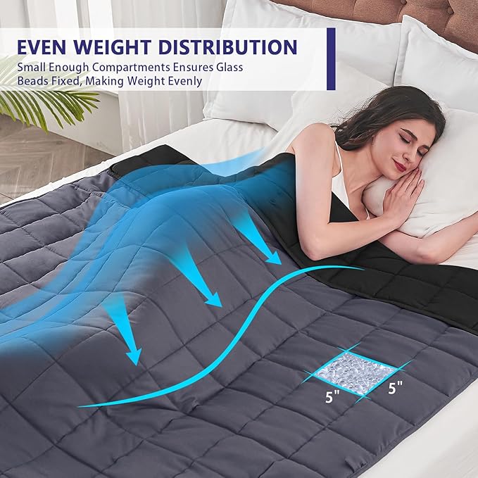 yescool Weighted Blanket for Adults (30 lbs, 88” x 104”, Grey& Black) Cooling Heavy Blanket for Sleeping Perfect for 290-310 lbs, King Size Breathable Blanket with Premium Glass Bead