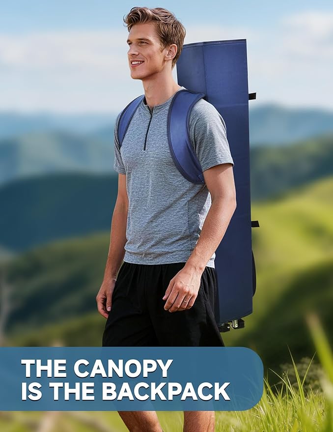 East Oak Camping Chair with Canopy | 25" High Back Folding Beach Chair with Canopy Shade, Supportive Headrest, Cup Holder, Side Pocket, 330 lbs Heavy Duty Canopy Chair for Outdoors