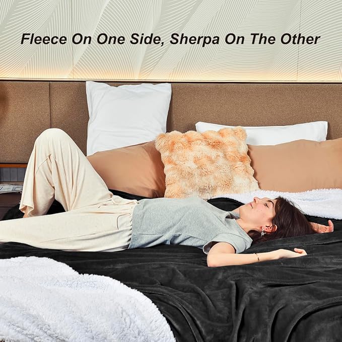 KAWAHOME Sherpa Fleece Twin Size Blanket for Bed - Extra Warm and Heavy Thick Blankets for Winter, Super Soft 500GSM Plush Blanket, 66"X 90" Dark Grey