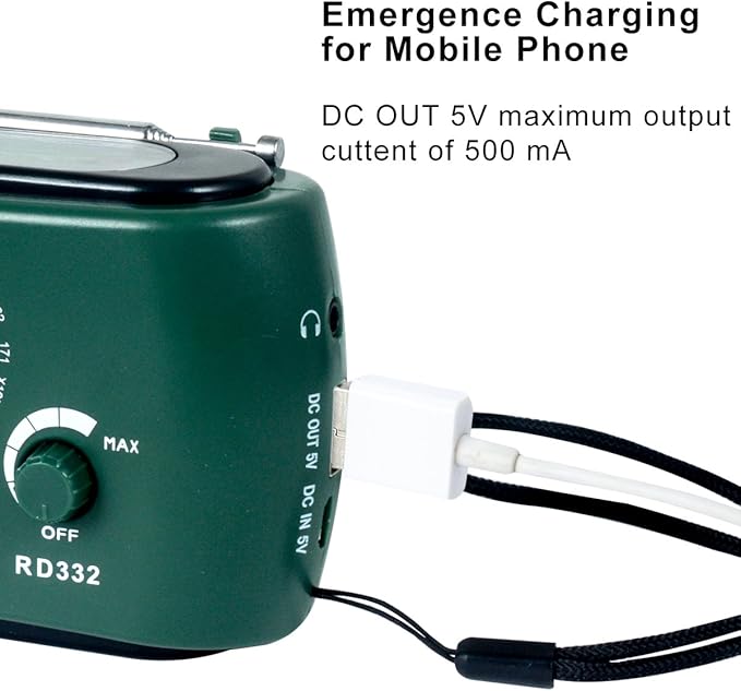 Emergency Radio with Solar and Crank Charger, 3 LED Flashlight Battery and USB Recharging FM/AM Radio 500mAh Power Bank Mobile Phone Charger for Recreational Camping Hiking Survival (Green)