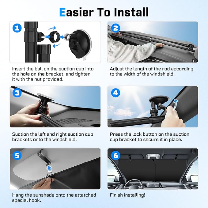 KUST Upgraded 2 Pack Retractable Automotive Sunshade Car Window Sunshades (Not fit for Truck), Adjustable Auto Thickened Sunshade, Car Accessories for All Season, Black and Silver, Blocks UV Rays