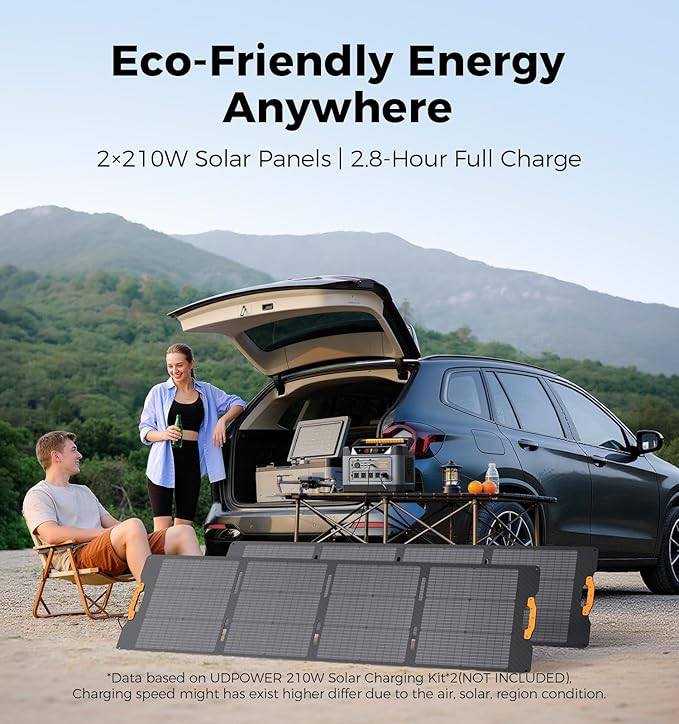 UDPOWER S1200 Solar Generator with 420W Solar Panel, 1190Wh LiFePO4 Battery 1200W (Surge 1800W) AC Output with UPS, 1.5H to 80% Fast Charge, Power Station for Home Backup/Outdoor/RVs/Emergency