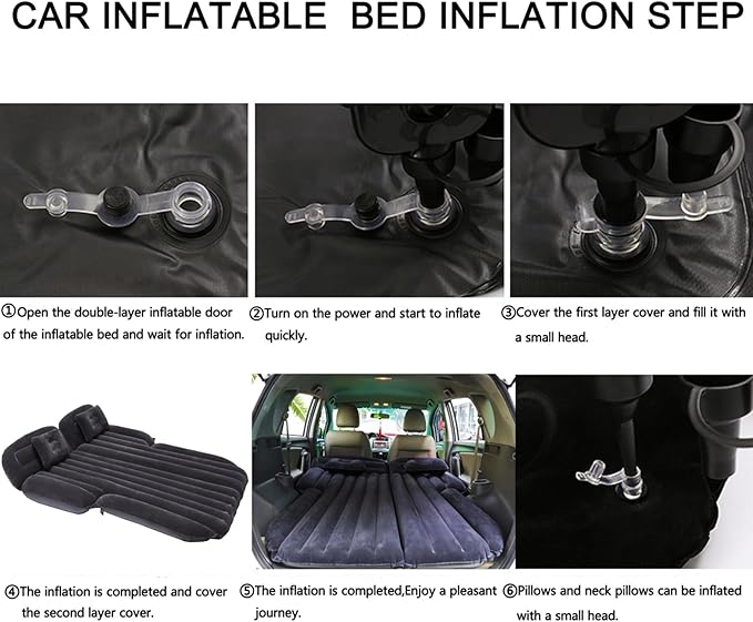 Onirii Inflatable SUV Air Mattress,Thickened Flocking Car Travel Camping Bed with 2 Pillows & Air Pump,Portable Car Sleeping Mattress for SUV Trunk and Rear