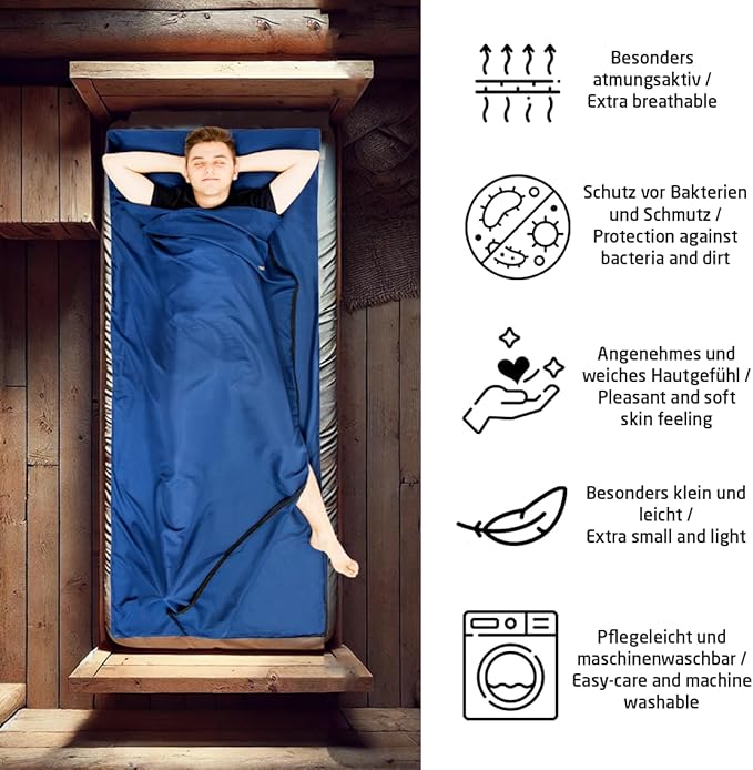 MIQIO Sport 2-in-1 Sleeping Bag Liner and XL Sized Travel Sheet - Ultra Lightweight Sleep Liner Double Travel Bed Sheet - Inlett Inlay