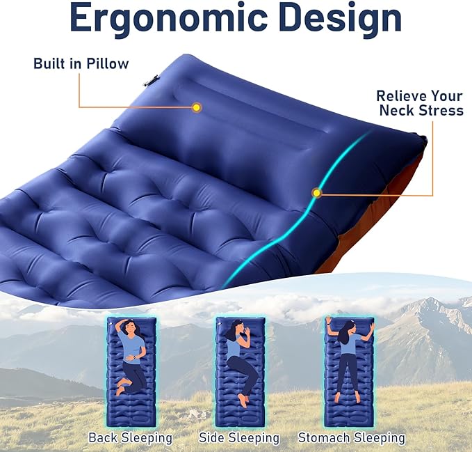 KASBAH Camping Sleeping Pad,Extra Wide 6 inch Thick Inflatable Sleeping Pads with Built-in Foot Pump and Pillow,Ultralight Camping Mat Gear for Outdoor Hiking,Camping