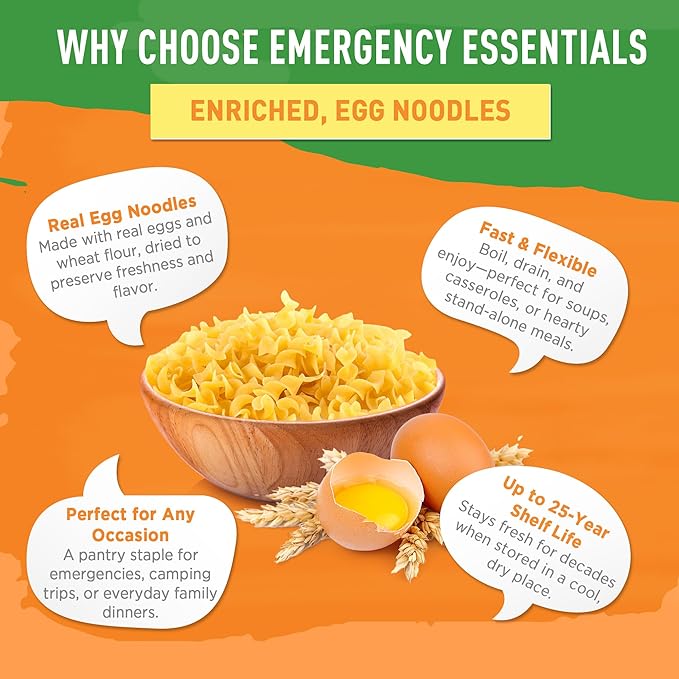 Emergency Essentials Egg Noodle Pasta #10 Can | Long Term Emergency Food Supply | Shelf Stable Survival Meal | 11 Servings | Non-GMO | Up to 30-Year Shelf Life