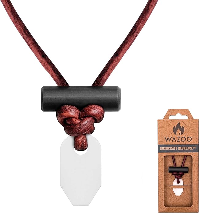 The Bushcraft - Original Fire Starter Necklace for Men, Handcrafted In USA, Weatherproof Fire Starting Necklace with Adjustable Leather Knot Design, Ideal for Traveling, Everyday Carry & Adventures
