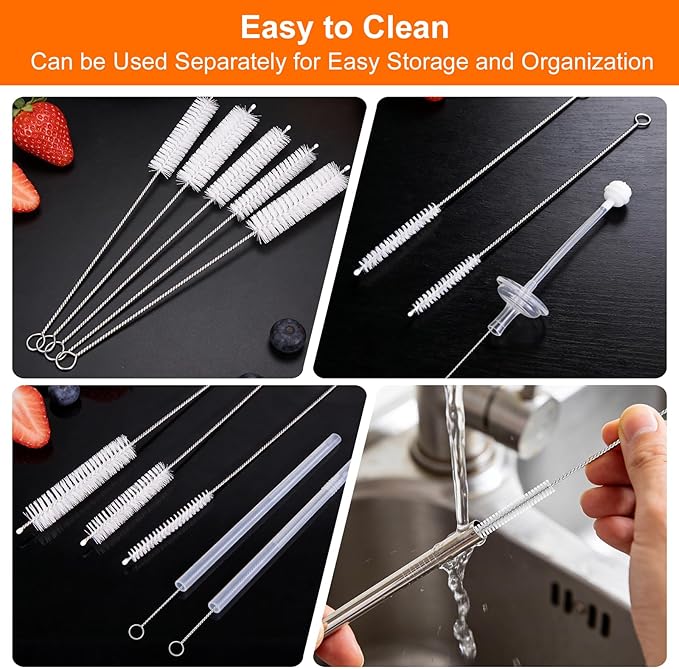 8 Inch Extra Long Straw Cleaner Brush Set, 10 Pack Reusable Straw Cleaning Brushes for Tumbler, Metal Straws，Bottle Drinking Straws，Computer Keyboard, Desktop Cleaning
