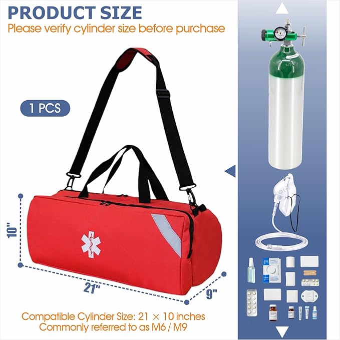 Oxygen Tank Carry Bag, Large Capacity Outdoor Emergency Cylinder Storage Shoulder Bag for Field Use and Transport (Red)