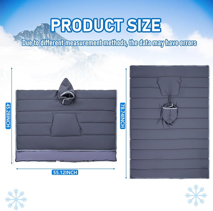 Preboun Thermal Poncho Wearable Hooded Blanket Winter Poncho Wearable Sleeping Bag Water Resistant Windproof for Men Women