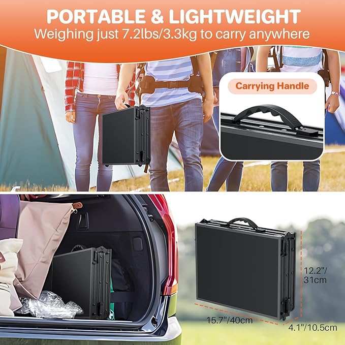 FUNYKICH 3ft Portable Small Folding Table L34.2''xW15.7'', 3 Adjustable Height Small Foldable Tables, Lightweight Aluminum Beach Table with Carry Handle for Car Camping, Backyard BBQ, Picnic, Travel