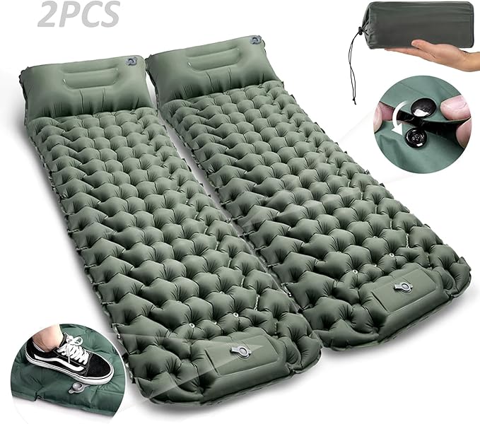 Camping Sleeping Pad, Extra Thick Ergonomic Camping Mattress with Built-in Pump, Lightweight and Compact for Backpacking, Hiking, Tent