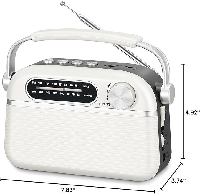 PRUNUS J-130 Radio Portable AM FM, for Dad and Mom, AC Power,Battery Operated/Rechargeable Radio for Emergency Use, Vintage Radios with Bluetooth for Outdoor/Home/Gift
