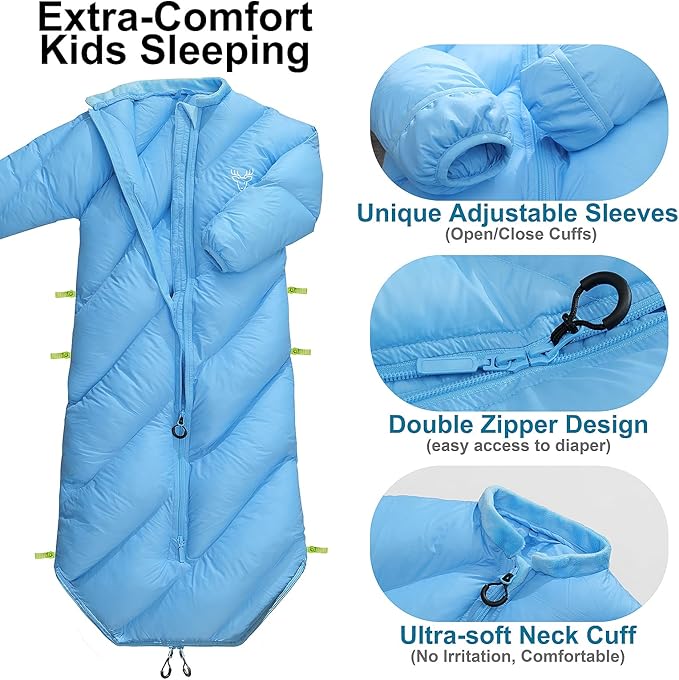 Walkable Toddler Sleeping Bags for Kids, Boys Girls (2T-4T) - Puffy Camping Sleeping Sack for Indoor, Outdoor, Travel, Sleepover, Slumber Party (up to 46 in)- Machine Washable, Lightweight