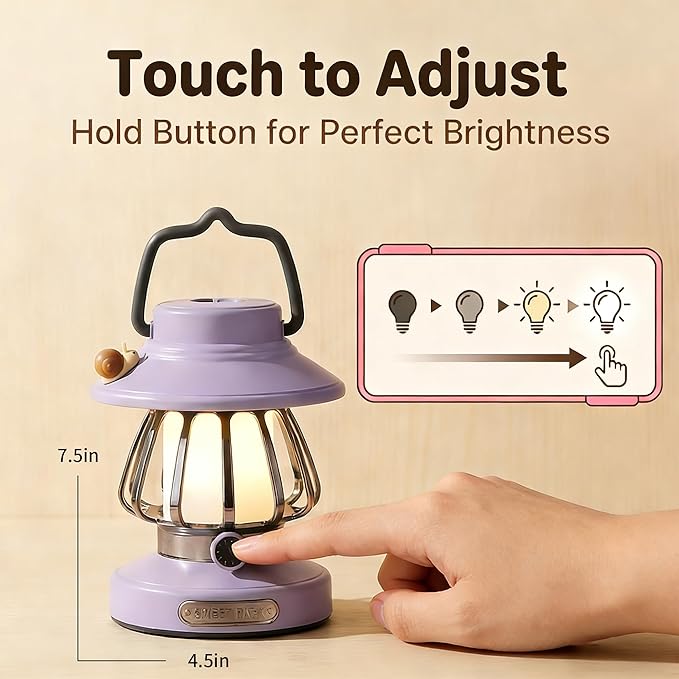 Kids Camping Light Set - Rechargeable Lantern & Motion Sensor Headlamp with USB-C Charging, 3 Color Dimmable Night Light for Boys Girls Indoor Outdoor Adventures (Purple)
