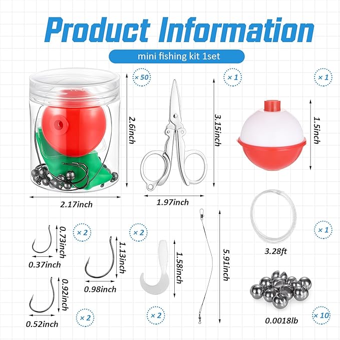 Soulchen Mini Fishing Kits Bulk for Shoe Box Fillers Emergency Fishing Survival Kit Accessories Gear for Beginner Stocking Stuffer Gift