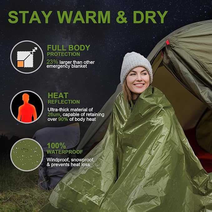 3-Pack Emergency Blanket, Extra-Thick Extra-Large Survival Blanket, Thermal Reflective Emergency Thermal Blanket for Outdoor Adventures, for Camping, Hiking, and Car Emergencies