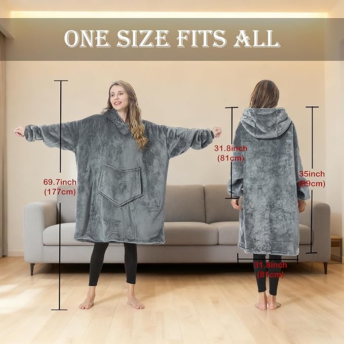 Oversized Hoodie Blanket, Wearable Blanket sweatshirt, Ultra Soft Sherpa Fleece Comfy Snuggle Hoodie