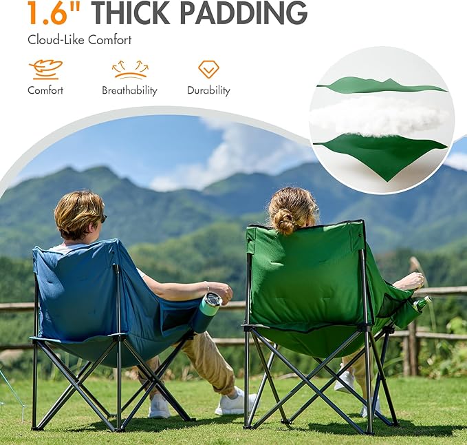 Portal 32" Oversized Camping Chair, Foldable Heavy Duty 350 lb Padded Ergonomic Seat for Big & Tall Adults, Pinch-Free Extra Wide Design Featuring Cup Holder & Carry Bag for Fishing, Lawn & Sidelines
