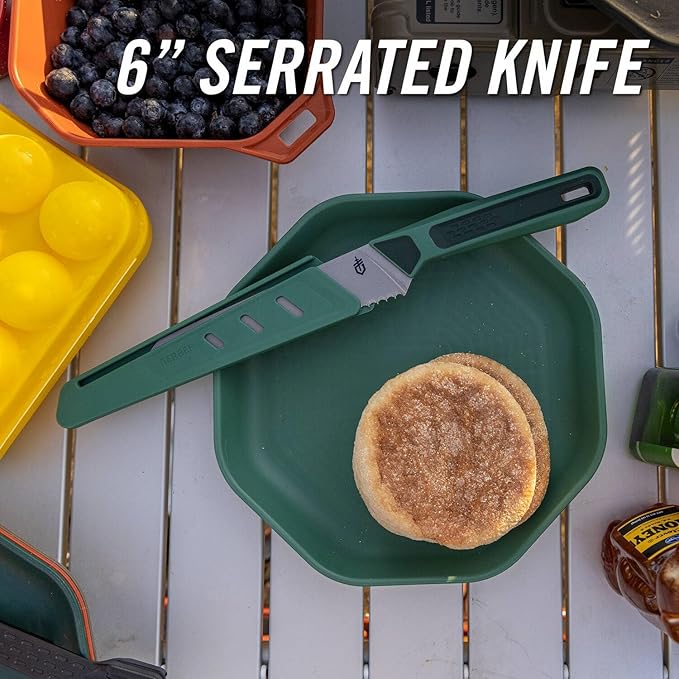Gerber Gear ComplEAT Knife Set - Camp Cutting Set with Paring Knife with Sheaths, Serrated Utility & Chef's - Dishwasher-Safe