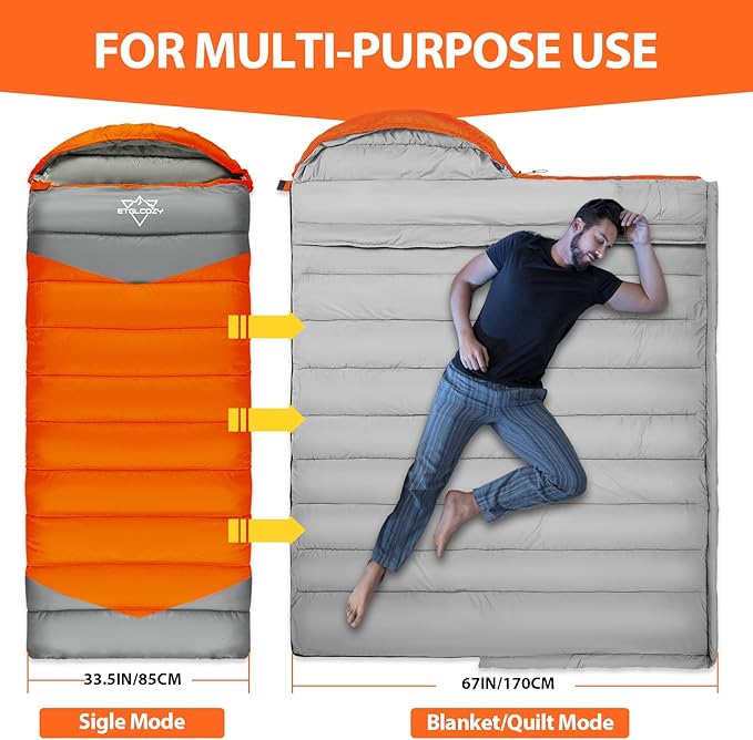 Lightweight 3-Season Sleeping Bag for Adults/Kids Camping, Compact w/Compression Sack, Waterproof Ripstop, Portable for Backpacking Hiking Travel