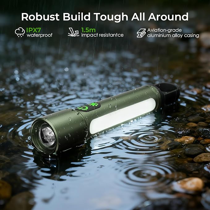 ADDplus Magnetic Flashlight Rechargeable,2000LM 5000mAh Flashlights High Lumens with 18 Modes,Waterproof, Adjustable,Powerful Flash Light,Multi-Flashlights for Home,Car,Hiking,Camping(1, Green)