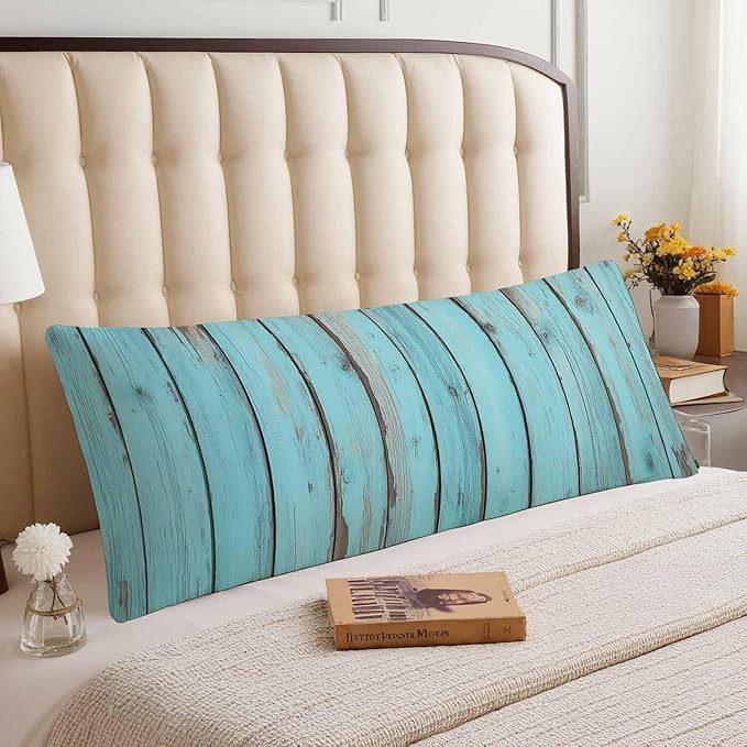 Blue Wood Body Pillow Pillowcase Turquoise Wooden Teal Farmhouse Body Pillow Cushion Covers, 20x54 Inch Bedding Body Pillows Protector Large Pillow Cases for Home Couch Sofa