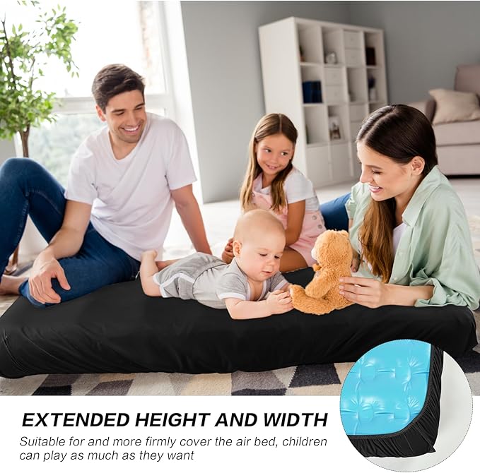 Breling Kids Air Mattress Fitted Sheets Compatible with Intex Cozy Kidz (Sheet Only) Toddler Inflatable Mattress Sheets for Kids Sleepover Party Travel Camping Airbed(Black,2 Pcs)