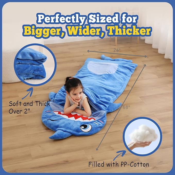 Kids Sleeping Bag, Plush Toddler Slumber Bag 2-in-1 Pillow, Soft Sleeping Bag, Nap Mats for Preschool,Daycare,Travel,Gift, Ages 3-12