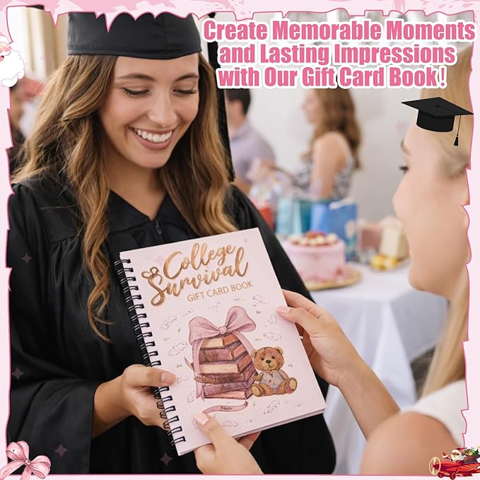Zhanmai College Gift Card Book 7 x 5 Inch Graduation Gift Card Book 2026 College Survival Booklet Organizer Leaving Home High University School Birthday Care Package Cash Holder(Pink Bow)