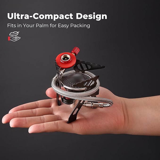Alocs 2800W Backpacking Stove, Portable Camping Stove with Ignition, Mini Camp Stove with Butane Adapter, Foldable Gas Stove with Carry Bag for Outdoor Cooking, Hiking, Picnic, Emergency use