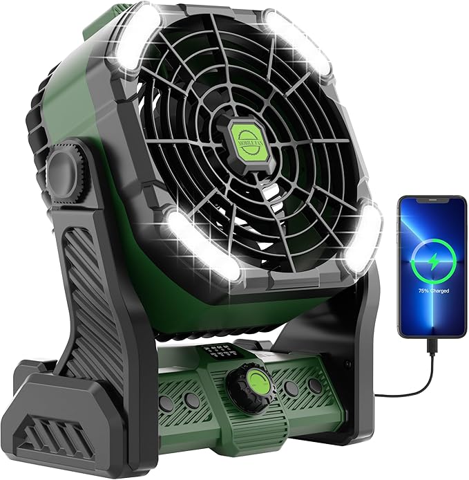 20000mAh Portable Camping Fan Rechargeable Portable fans for Travel Battery Powered Fan with LED Lantern,270° Rotation,USB Desk Battery Rechargeable Tent for camping essentials with Hook