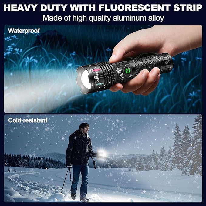 Esgreen Rechargeable Flashlights High Lumens 100000 Single 2 Modes, Super Bright LED Flashlight USB C Long Distance 3280ft, Powerful Long Lasting 10H Heavy Duty Strong Flash Light for Camping Hiking